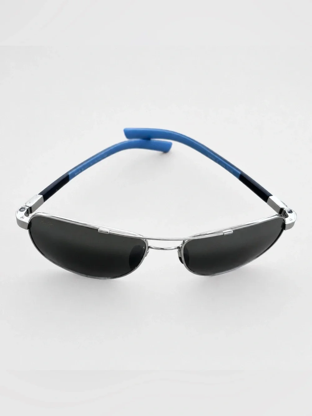 Maui Jim Polarized Aviator Sunglasses Silver Blue Frame w/ Case & Cleaning Pouch